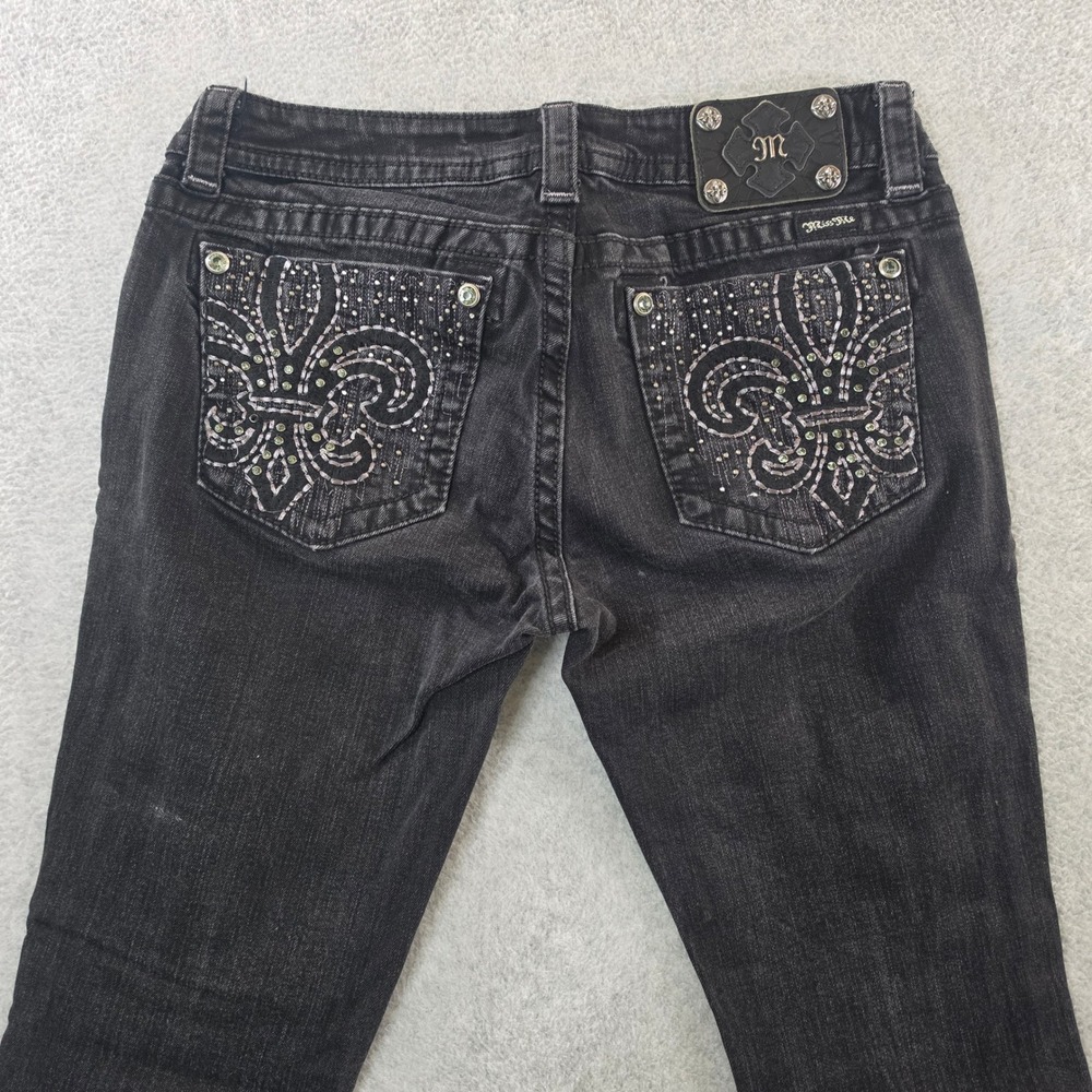 Miss Me Skinny Jeans Black Fleur De Lis Rhinestone Studded JY5493S3 Size 31